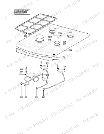 Взрыв-схема плиты (духовки) Zanussi Electrolux ZKM6040XN - Схема узла H10 Hob